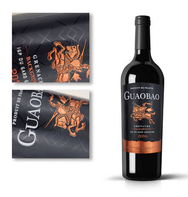 High-grade Embossed Curved Eco-friendly Aluminum Metal Wine Label Sticker For Wine Bottle
