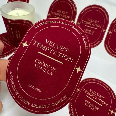 Eco Friendly Customized Print Logo Velvet Embossed Gold Candle Label Sticker for Candle Jar