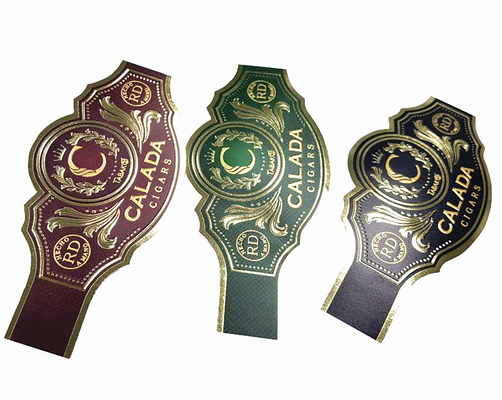 Custom Label Sticker Hot Sale Cigar Label Sticker Embossing Printed Unique Shape UV Gold Cigar Ring Label Adhesive Waterproof Cartoon Label Printing Sticker