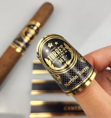 Premium Unique OEM Waterproof Vinyl Printed Customized Cigar Ring with Gold Embossed Printing Personal Branding Label Sticker