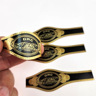 Good price Black Golden Custom Cigar Band Printing Stickers Embossed Gold Foil Band Label Sticker online