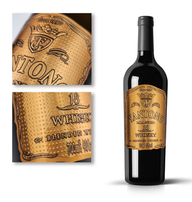 Good price Bottle Gold 3D Labels Foil Embossed Metallic Stickers Metal Wine Label Waterproof and Eco-friendly online