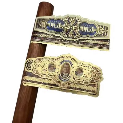 Good price ISO9001 Certified Waterproof Eco-friendly Cigar Label Adhesive Sticker with Gold Foil 3D Embossed Customized Shape online